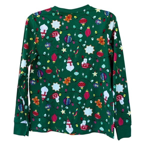 NWT Holiday Lane Women’s Pure Cotton Pajama Top Only Green Print XS Snowman - Picture 2 of 3